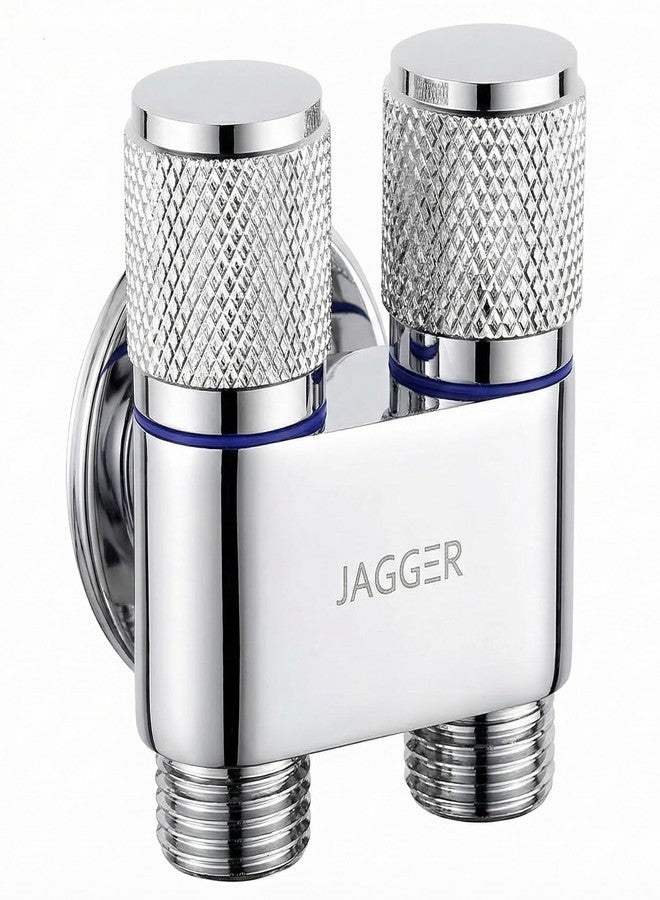 JAGGER صنبور زاوية من الفولاذ المقاوم للصدأ JAGGER JAG415، فضي اللون، 2 في 1 | صمام زاوية ثنائي الاتجاه | صمام زاوية ثنائي الاتجاه لحنفيات الحمام/حوض الغسيل مع شفة جدارية (عبوة من قطعة واحدة) - Image 1